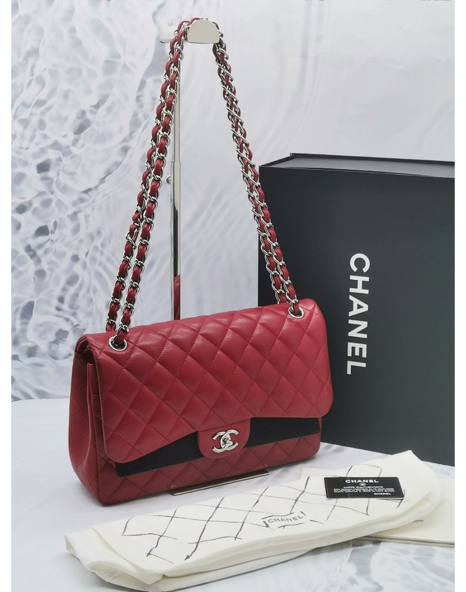 Chanel classic flap red on sale caviar